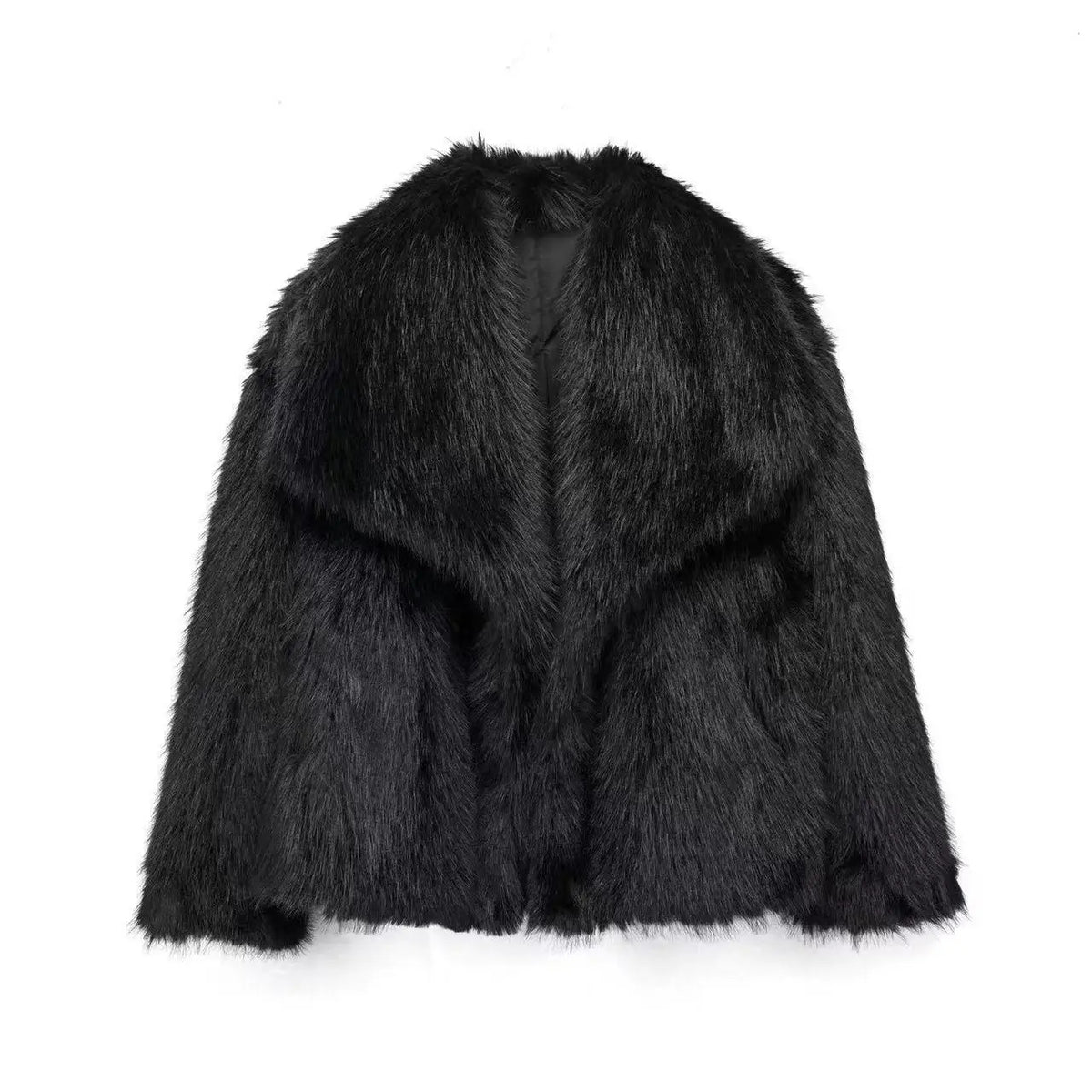 Short Faux Fur Coat Women Lapel Autumn Winter Pockets Thick Cool Overcoat Female Buttons Casual Outerwears Stylish High Street