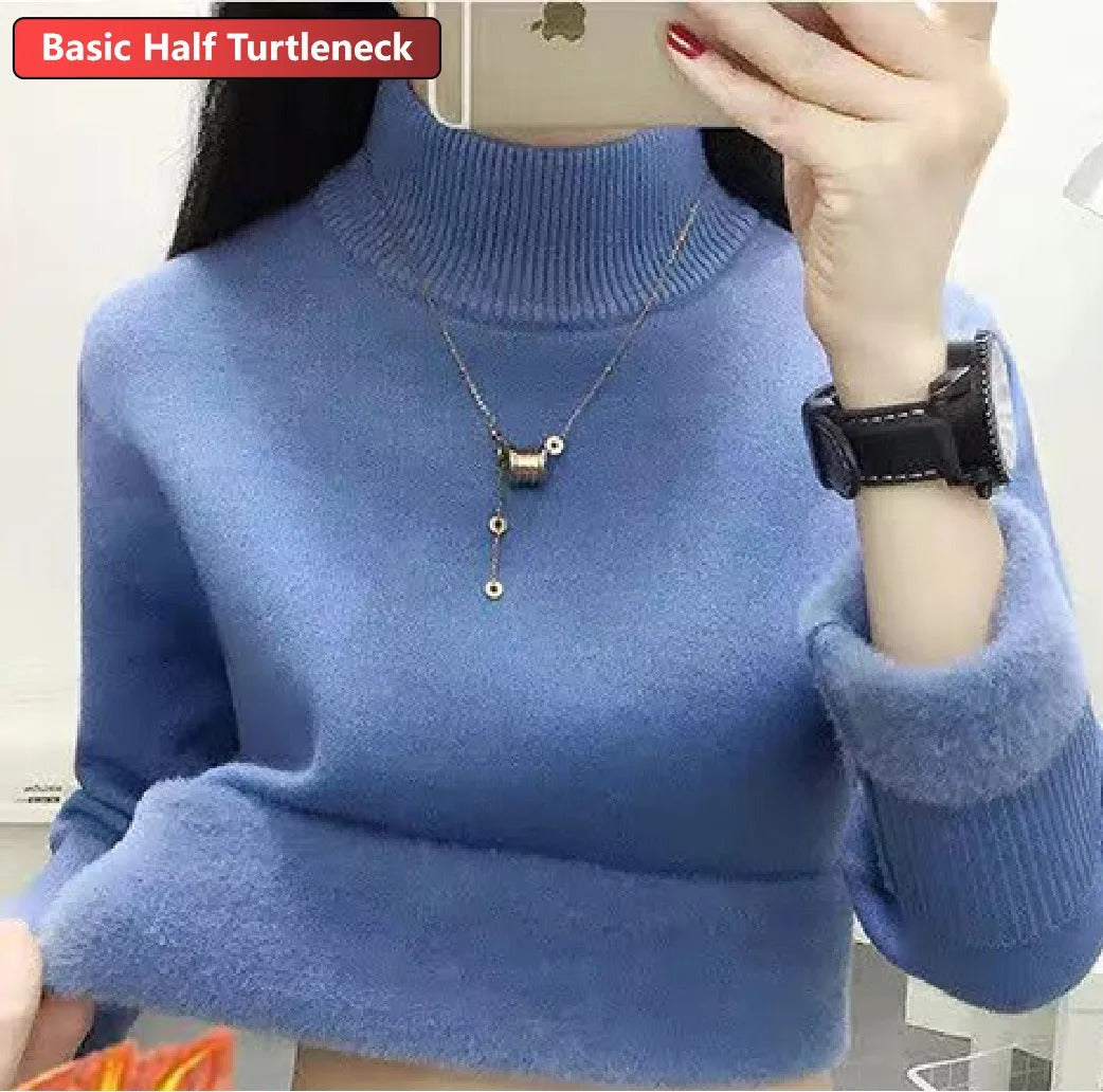 Sweater For Women Winter Thicken Turtleneck Slim Knit Pullover New Warm Plush Velvet Lined Knitwear Jumper Tops Casual Poleras