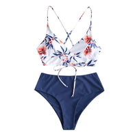 Woman Swimsuits Print Bikini Flower Size Beachwear Sets Two Women Split Swimsuit Plus Piece Swimwears Tankinis Set 신상원피스