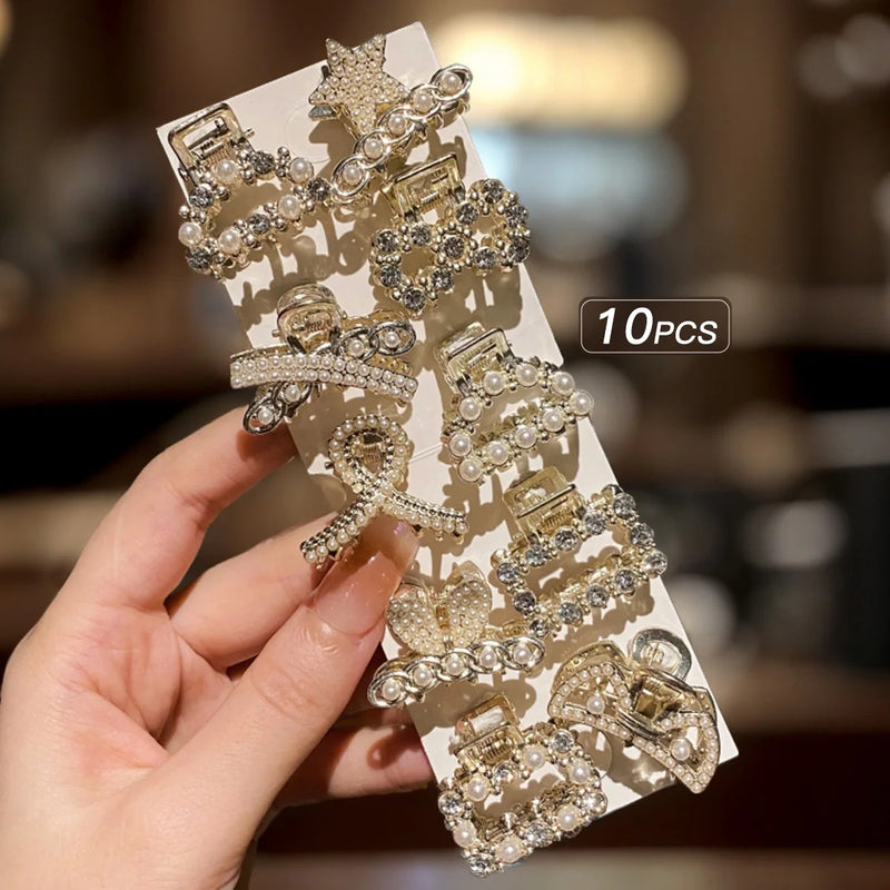 10 alloy rhinestone hair clips, fashionable small grab hair accessories