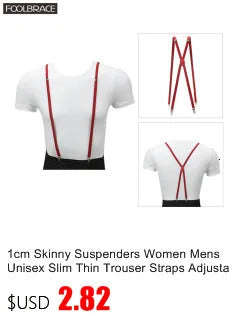 1cm Skinny Suspenders Women Mens Unisex Slim Thin Trouser Straps Adjustable Braces Clip-on Pants Suspenders Belt