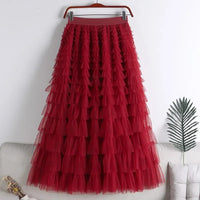 Medium-length Wire Mesh Spliced Cake Skirt 2023 Spring Summer Autumn/winter New Style A- line Long Dress Puffy Dress