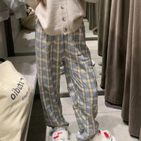 Padded Thickened Wide Leg Pants Winter LambswoolPlaid Pants Female High Waist Casual Straight Pants