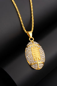 Gold Plated Rhinestone Rugby Football Pendant Necklace