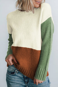 Parchment Ribbed Trim Color Block Sweater