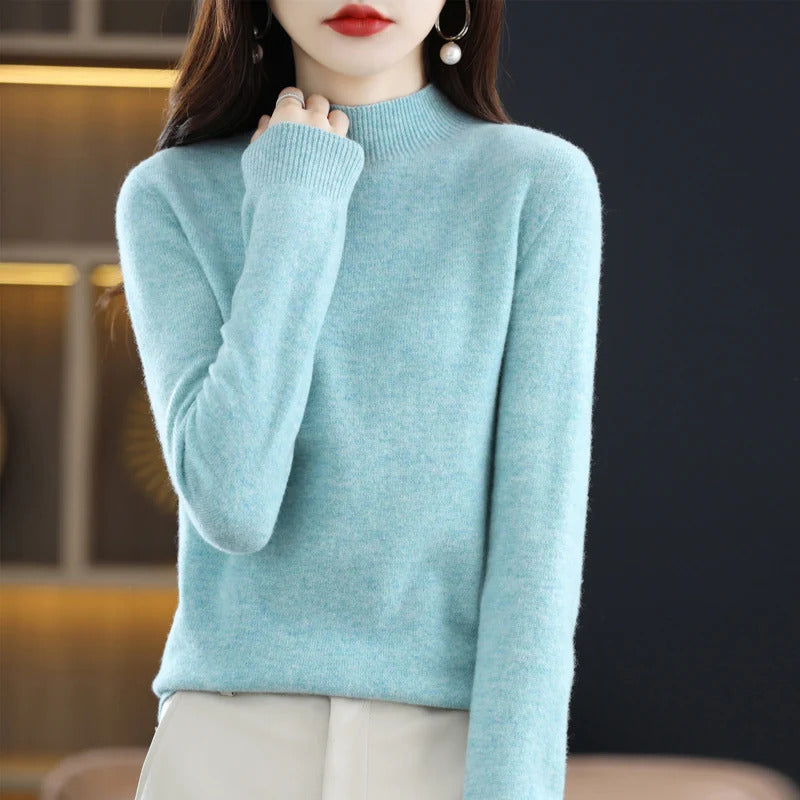 100% Pure Wool Half-neck Pullover In Autumn And Winter New Cashmere Sweater Women's Casual Knit Top Women's Coat 19 Colors