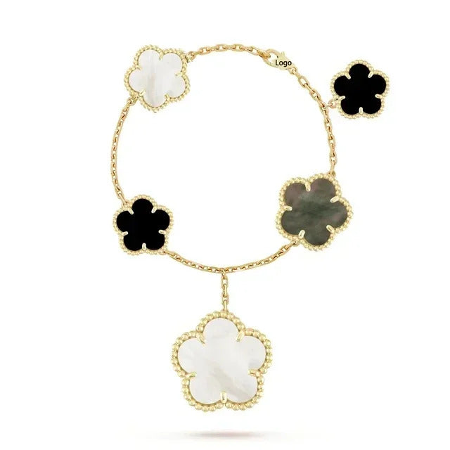 925 Sterling Silver Bracelet with Multiple Stones, Lucky Clover High Quality Elegant Classic Ladies Party Dating Birthday Gift