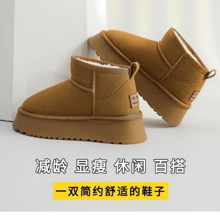 Luxury Winter Women Short Plush Warm Snow Boots Casual Shoes New Suede Fur Chelsea Ankle Boots Flats Platform Ladies Shoes