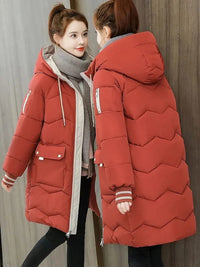 2024 Winter Women's Down Cotton Hooded Coat Jacket Long Coat Thick Warm Jacket Windproof Casual Student Coat