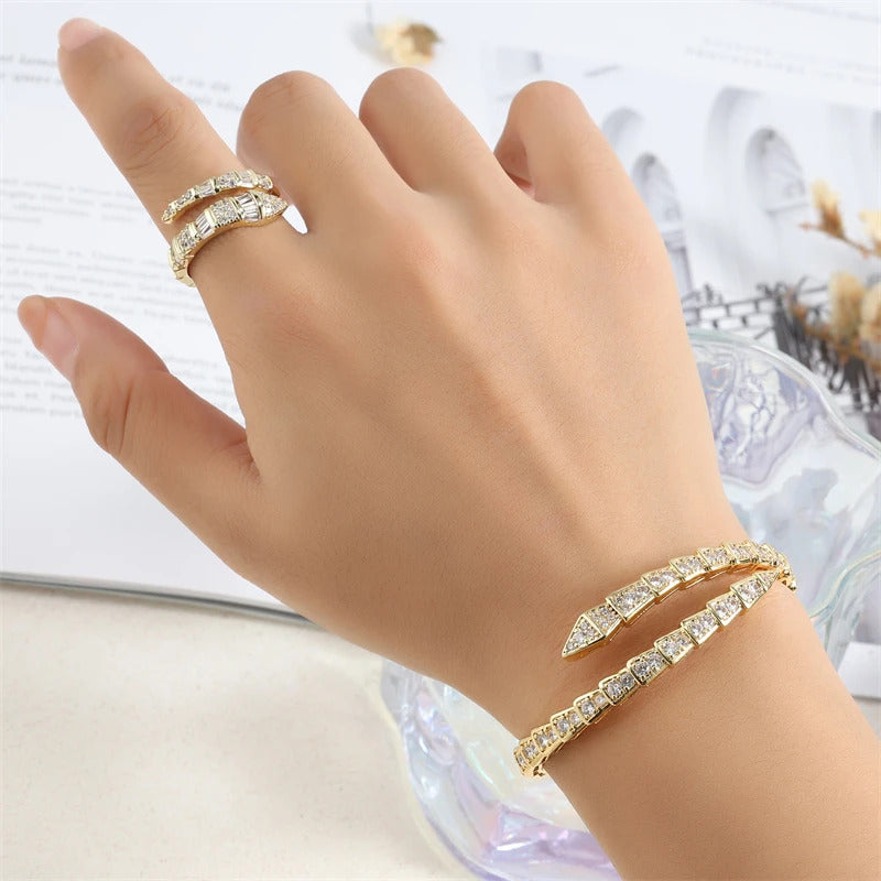 Yupsk Fashion Shiny Zircon Snake Bone Open Bracelet Bangles Exquisite Women's Wedding Party Accessories Gift