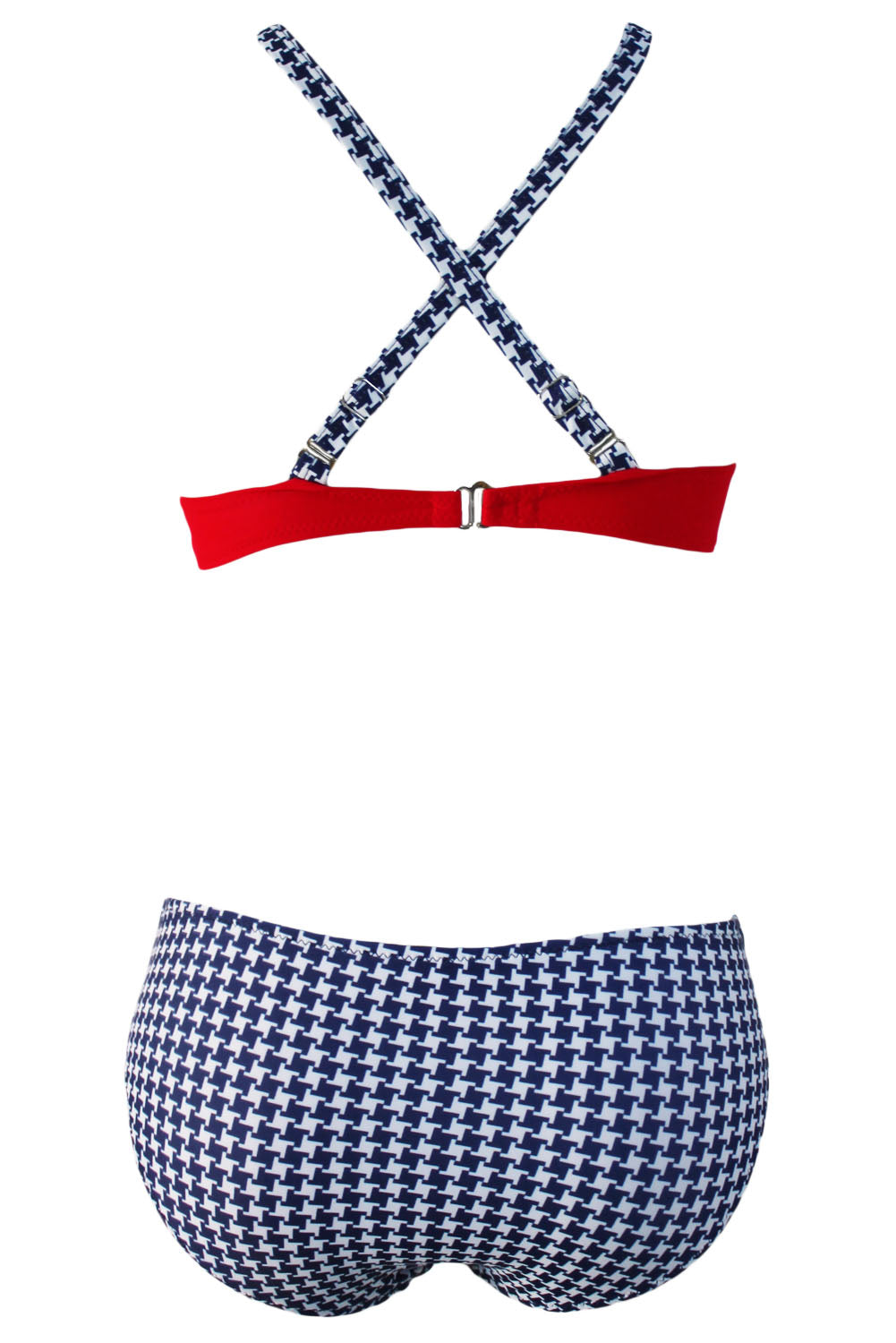 Sky Blue Geometric Padded Gather Push-up Bikini Set