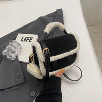 2023 Winter New Women's Plush Small Square Bag Color Contrast Design Single Shoulder Crossbody Bag Brown Handbag