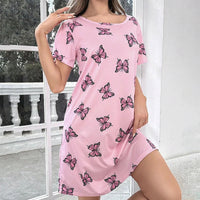 Women's Nightgown Summer Short Sleeve Sleep Shirt Round Neck T-shirt Dress Soft Nightdress Home Clothes Sleepwear & Loungewear