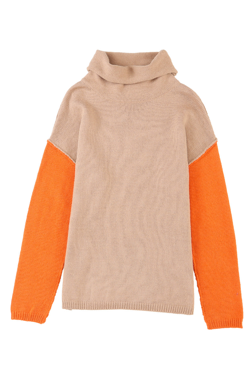 Clay Red Color Block Turtle Neck Drop Shoulder Knit Sweater