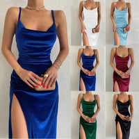 Europe and the United States Women's Fashion 2024 New Spring and Summer Fashion Sexy Slim Slit Halter Dress Woman