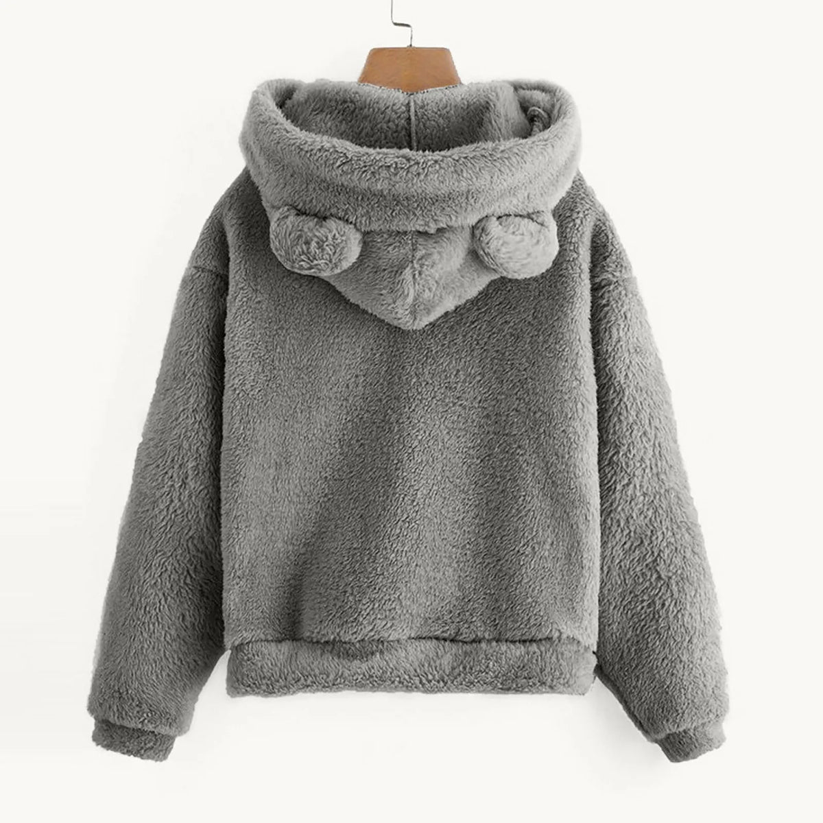 Women's Pullover Long Sleeve Fleece Sweatshirt Warm Bear Shape Fuzzy Hoodie Sweater Pullover