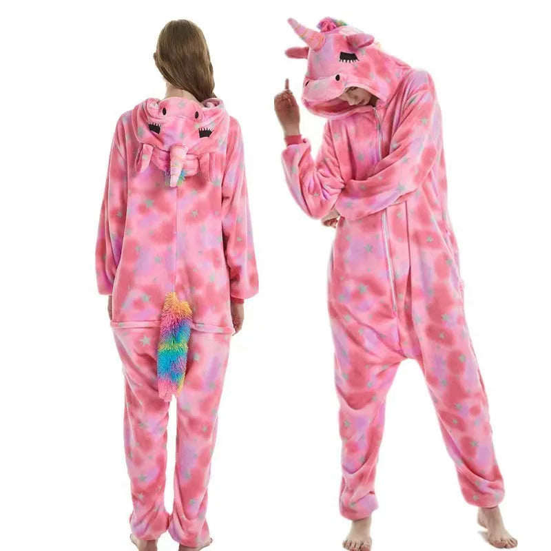 Women Pijama Animal Jumpsuit Onesie Kigurumi Unicorn Suit Shark Bodysuits Adult Flannel Sleepwear Full Body Winter