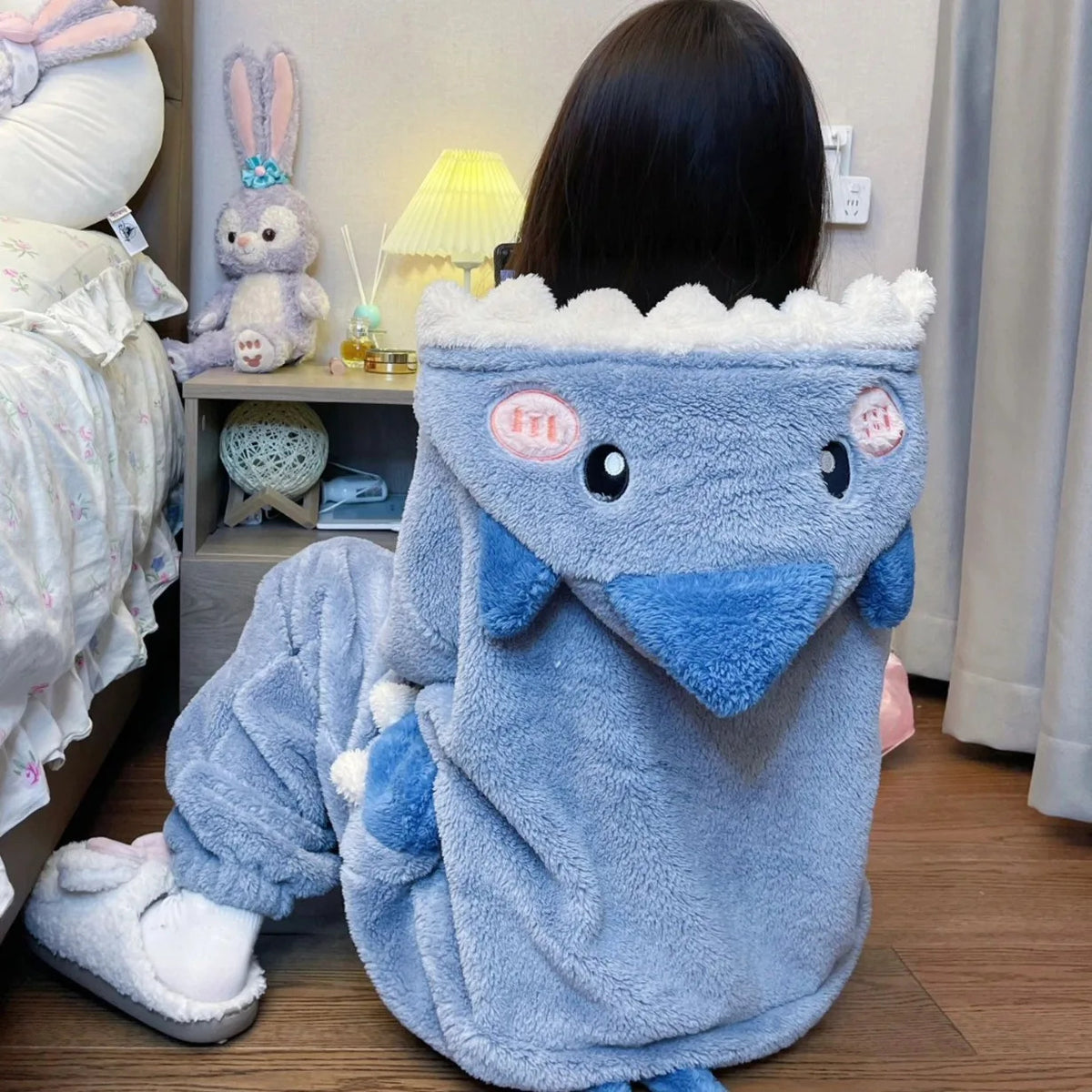 Cartoon Cute Shark Women's Hooded Sleepwear Kigurumi Unicorn Winter Cosplay Pijama jumpsuit Female Christmas Party Loungewear