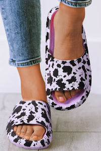 Wisteria Cow Pattern Print Thick Sole Slip On Slippers