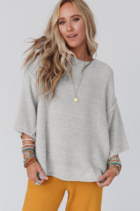 Beige Slouchy Textured Knit Loose Sweater