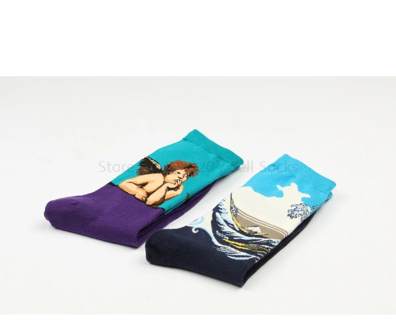 Autumn winter Retro Women Art Van Gogh Mural World Famous Oil Painting Series Men Socks Funny Socks