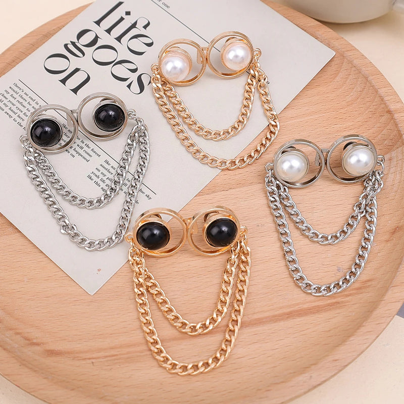 New Pearl Chain Waist Tighten Buckle Nail-free Metal Jeans Skirts Pants Clips Buttons Pins DIY Waist Tightener Clothing Buckles