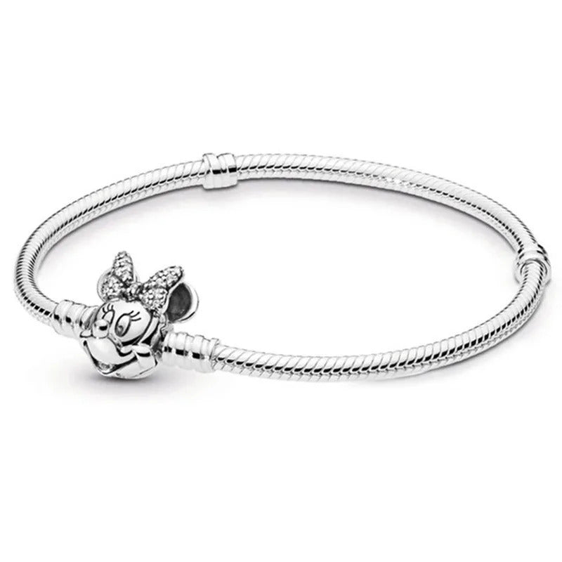 Original 925 Silver Plated Moments Bracelets Minnie Mickey Spider Love Heart Clasp Bead Charm Bracelet For Women DIY Jewelry