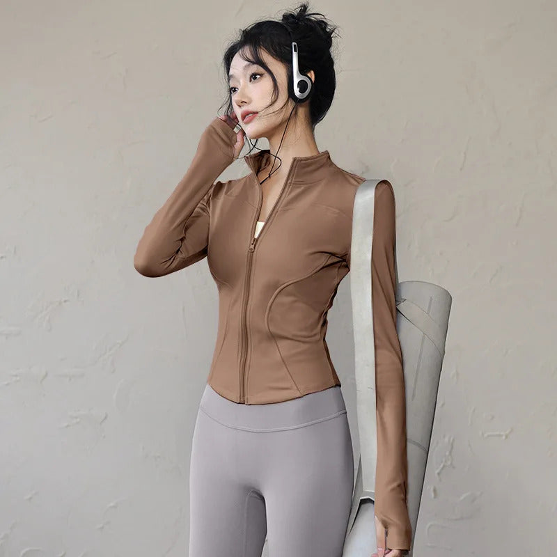 Women's Slim Fit Lightweight JacketsWomen's Full Zip-up Yoga Sports RunningJacket with Thumb Holes for Workout Sun Protection