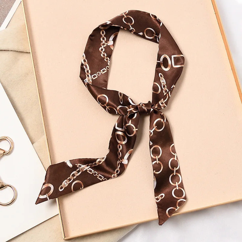 Skinny Silk Scarf Hair Strip Silk Ribbon Small Neck Scarves Bag Handle Ribbon Scarf Kerchief Ladies Ribbon Hair Band Small Scarf