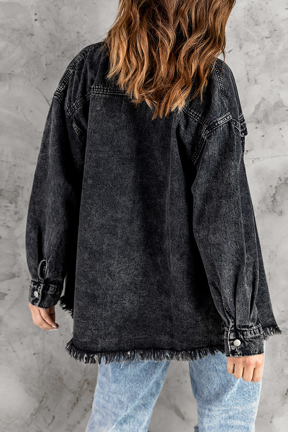 Blank Apparel - Black Pocket Raw Hem Buttoned Denim Jacket