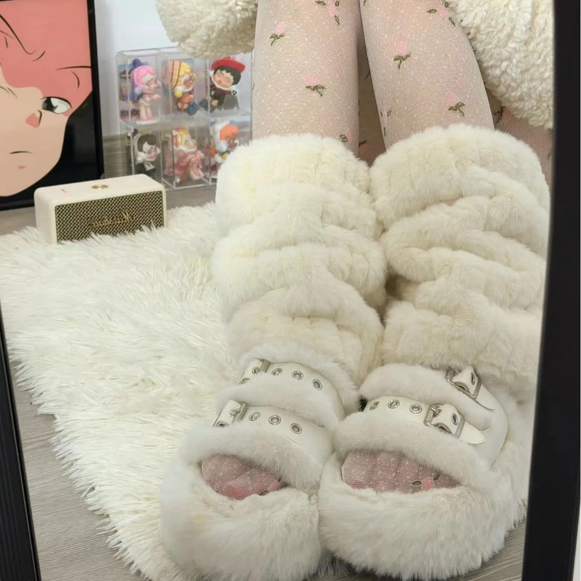 Women Thickened Imitation Mink Fur Plush Leg Warmers Boots Cover Warm Leggings Boots Mid Length Socks Harajuku Party Accessories