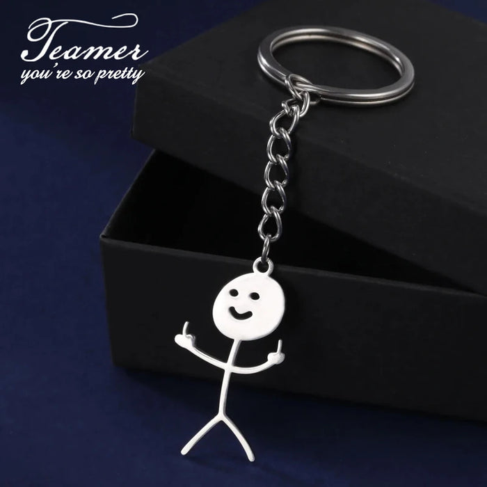 Teamer Funny Middle Finger Stickman Keychain 2024 Cute Trend School Bag Car Key Pendant Couple New Trinket Gift Keyring