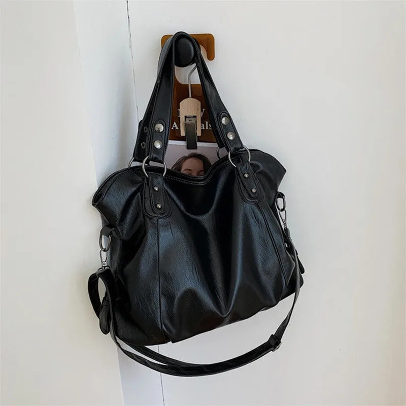 Large Capacity Black Shoulder Bags For Women Large Shopper Bag Solid Color Soft Leather Crossbody Handbag Lady Travel Tote Bag