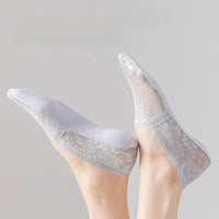 5 Pairs Of Fashionable Women's Summer Non Slip Invisible Ankle Socks Wth Lace Flower Style Socks