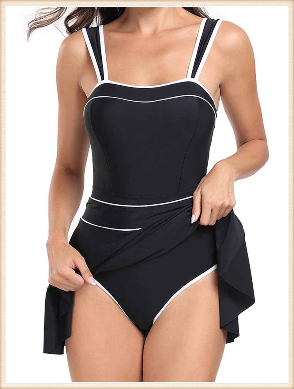 2 Piece Solid Bodysuit With Beach Skirt 2024 Women New Padded Bikinis Swimwear Summer Beachwear Female Bathing Swimming Suit