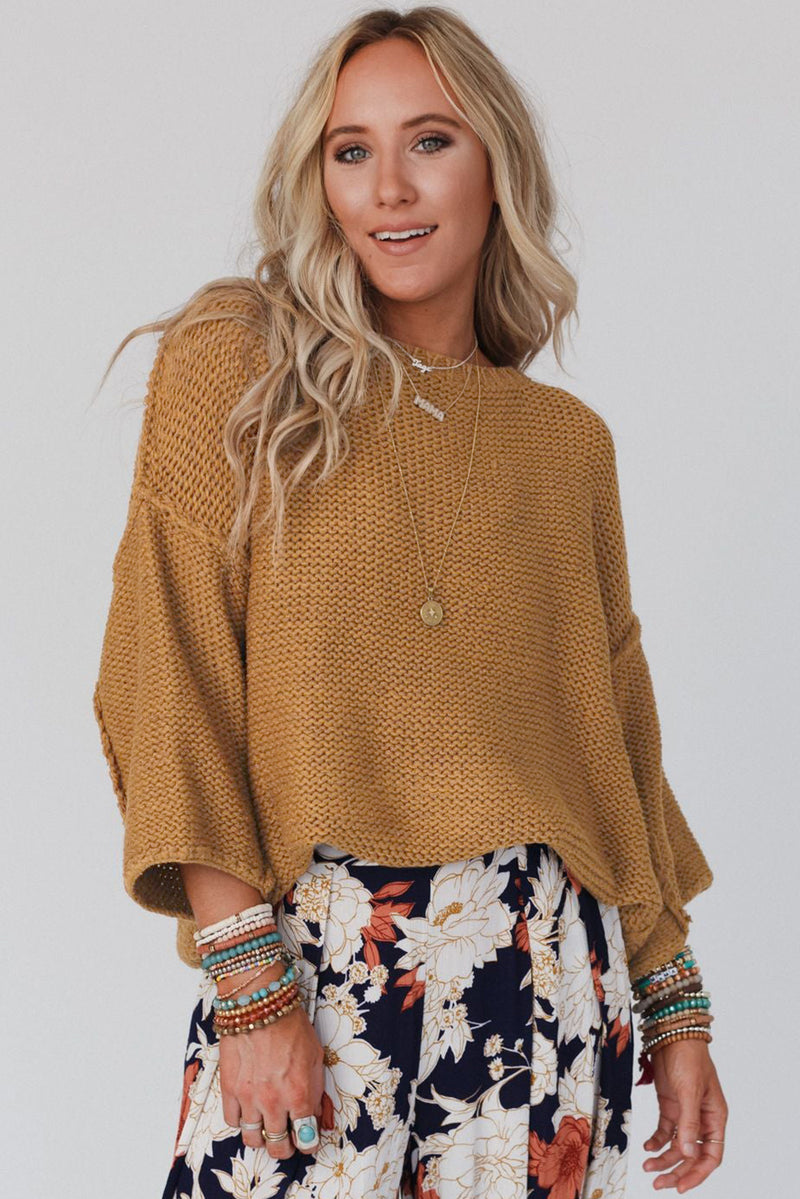 Brown Slouchy Textured Knit Loose Sweater