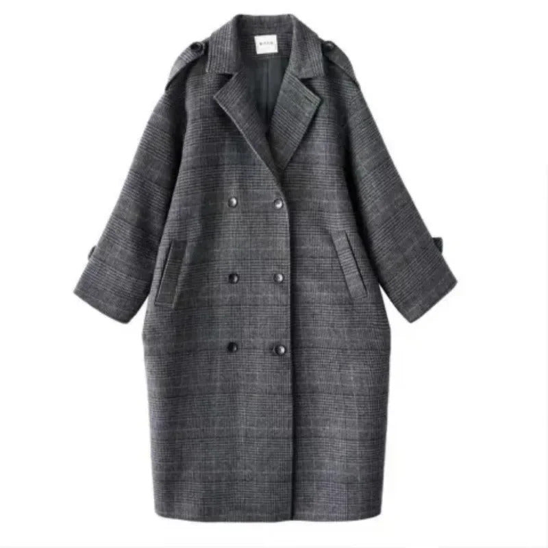 Plus Size Plaid Tweed Women's Overcoat Autumn/Winter Idle Style Thickened Warm Korean Woolen Jacket Soft Padded Thick Coat