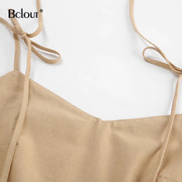 Bclout Fashion Brown Linen Long Dress Women 2024 Elegant Lace-Up Pockets A-Line Dresses Summer Sexy Backless Party Pleated Dress