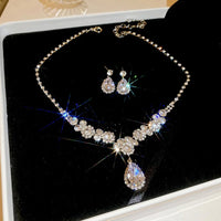 Shiny Crystal Necklace Earrings Women's Fashion Big Water Droplet Rhinestone Necklaces Wedding Evening Dress Jewelry Set