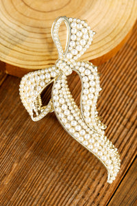 Gold Full Pearl Bow Knot Hair Claw Clip