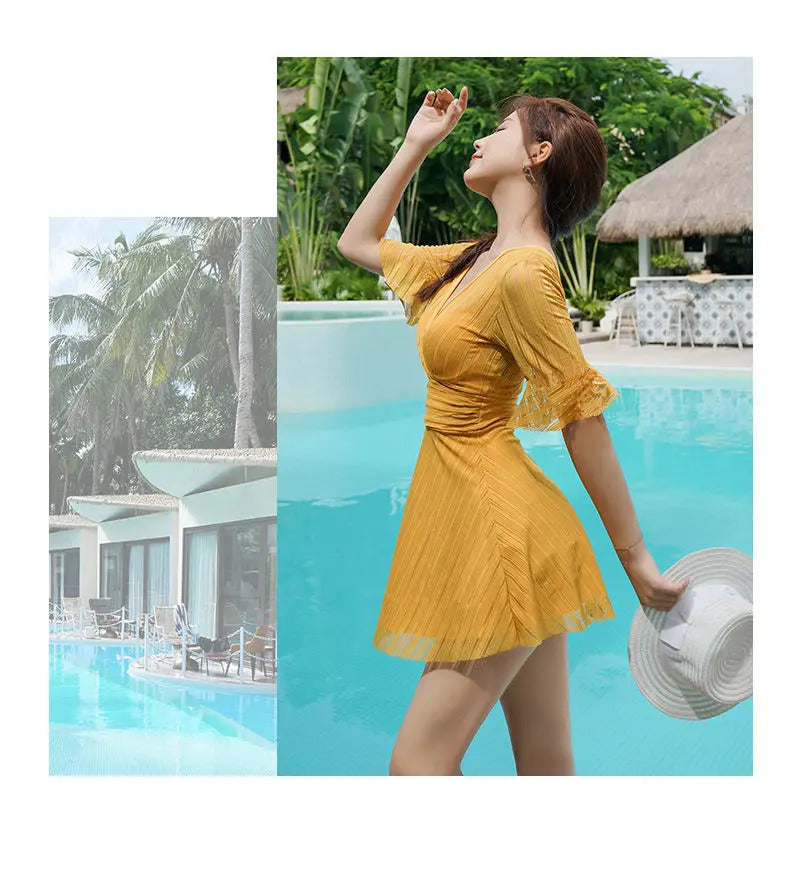 2021 New Korean Sexy Swimsuit Women High Cup Swim Bathing Suit Woman Bodysuit One Piece Swimwear Swimming Swimskirt