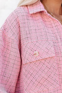 Pink Plaid Tweed Button Up Shacket