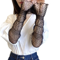 Summer Long Cute Dot Lace Mesh Fingerless Gloves Sun Protection Arm Sleeve Sunscreen Thin Cycling Black Sexy Accessories