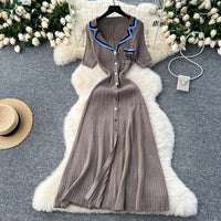 Elegant Turn-down Collar embroidery Single Breasted Knit Bodycon Dress Slim Fashion Sweater Vestido Sexy Women Winter Clothing