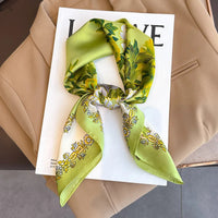 Flower Silk Square Scarf Women Satin Shawl Wrap Hijab Female Hair Band Wrist Luxury Headkerchief 70*70cm Echarpe 2024 Bandana