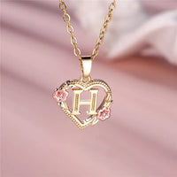 Female A-Z Letter Flower Pendant Necklace Yellow Gold Color Wedding Jewelry Gift For Women