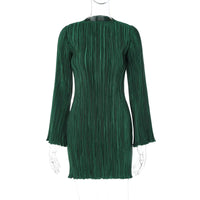 Women Elegant Long Sleeve Streetwear  Green Fall Mini Dress 2024 Autumn Clothes