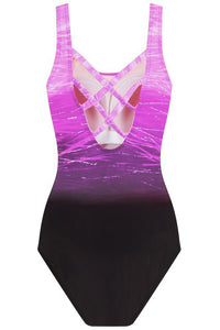 Purple Gradient Criss Cross Back One Piece Swimsuit