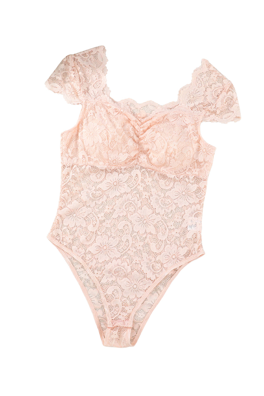 Khaki Floral Lace Scalloped Square Neck Bodysuit