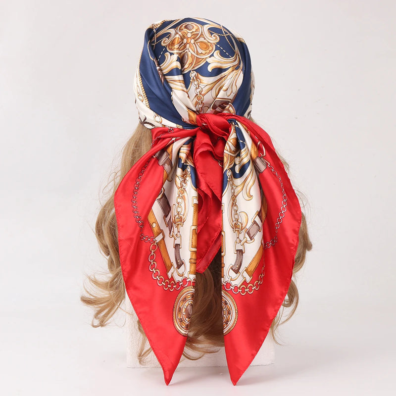 90*90cm Silk Scarf Scarftop Headwraps Women Four Seasons Hair Scarve Hijab Foulard Iuxe Bandana Femme Headscarf